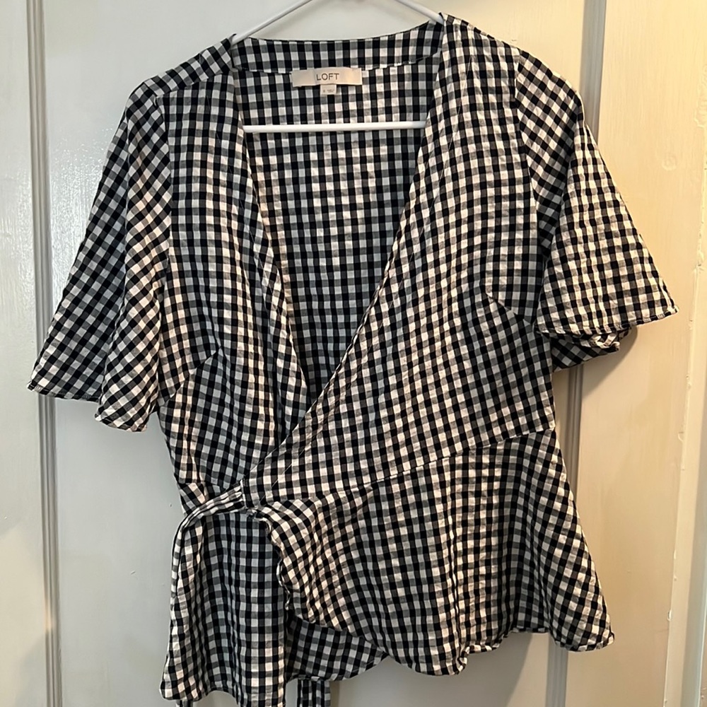 Blue and white checkered blouse